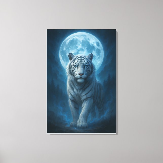 White Tiger – Moonlit Mystical Scene | ManJiangHon Canvas Print (Front)