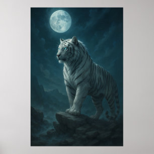 White Tiger – Moonlit Mystical Scene   ManJiangHon Poster