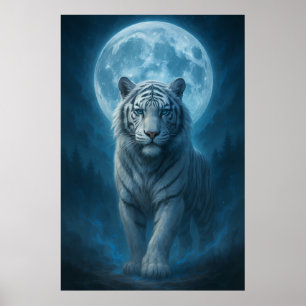 White Tiger – Moonlit Mystical Scene   ManJiangHon Poster