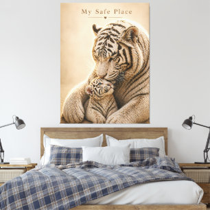 White Tiger Mother and Cub – My Safe Place – Emoti Canvas Print