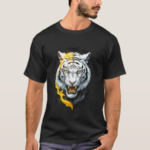 White Tiger on Fire Flames Big Cat Lovers Beautifu T-Shirt