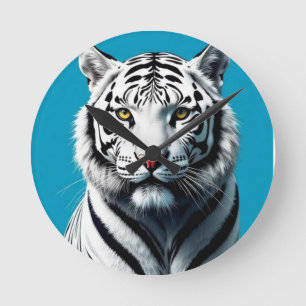 White Tiger Pop Art – Fierce & Colorful Wild Cat  Round Clock