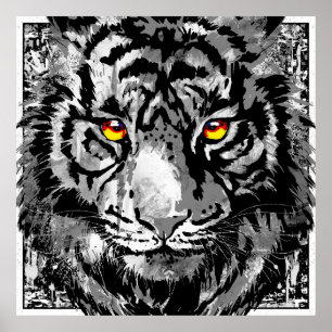 White Tiger Poster - Colourful Tiger Head Art Prin