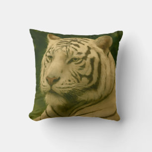White Tiger Resting in Woodland Shade Cushion