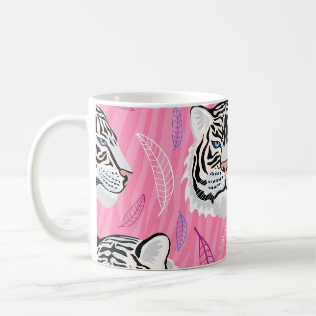 White Tiger Roar: Jungle Rainforest Pattern Coffee Mug (Left)
