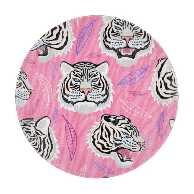 White Tiger Roar: Jungle Rainforest Pattern Cutting Board (Front)