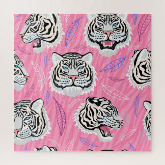 White Tiger Roar: Jungle Rainforest Pattern Jigsaw Puzzle