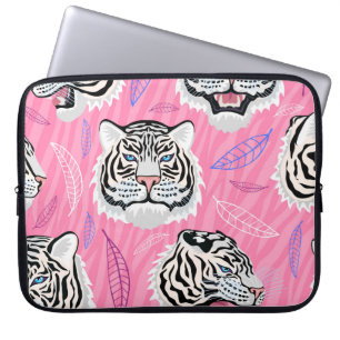 White Tiger Roar: Jungle Rainforest Pattern Laptop Sleeve