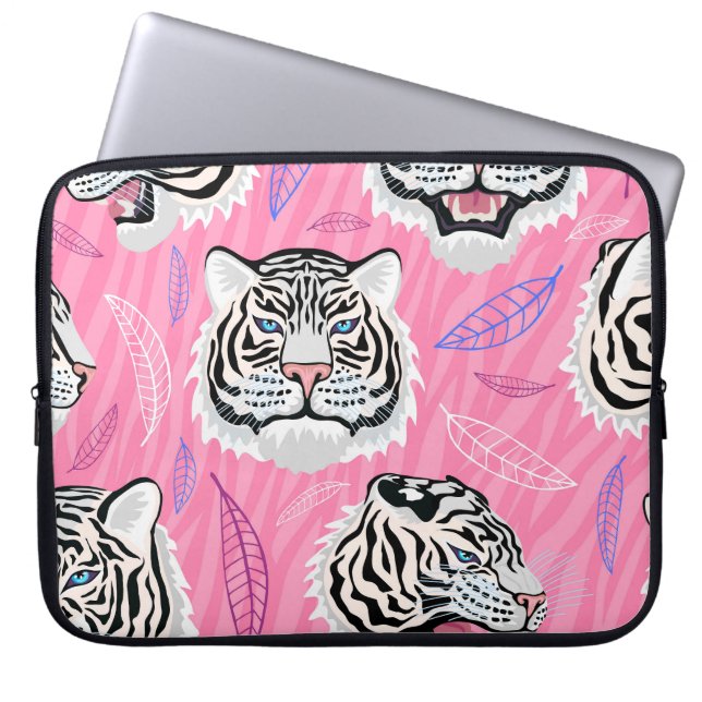 White Tiger Roar: Jungle Rainforest Pattern Laptop Sleeve (Front)