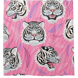 White Tiger Roar: Jungle Rainforest Pattern Shower Curtain