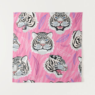 White Tiger Roar: Jungle Rainforest Pattern Tapestry