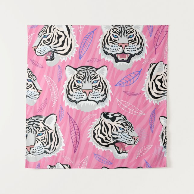 White Tiger Roar: Jungle Rainforest Pattern Tapestry (Front)