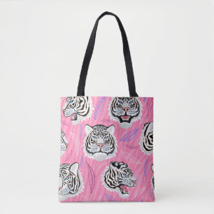 White Tiger Roar: Jungle Rainforest Pattern Tote Bag