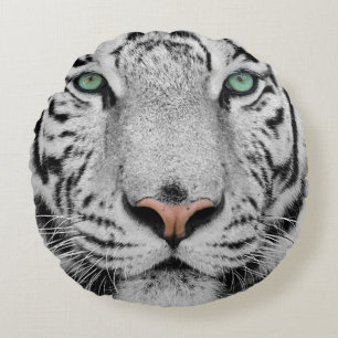White Tiger Round Cushion