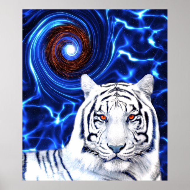 White Tiger Spirit Animal Blue Vortex Poster (Front)