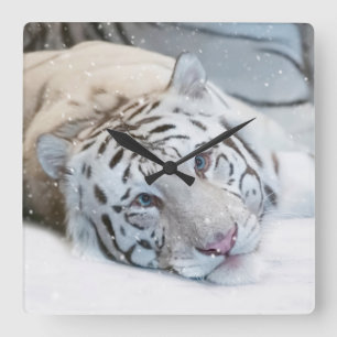 White Tiger Square Wall Clock