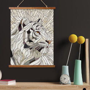 White tiger - Stained Glass Mosaic Digital Art Hanging Tapestry