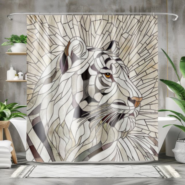 White tiger - Stained Glass Mosaic Digital Art Shower Curtain (Creator Uploaded)