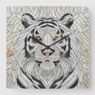 White tiger - Stained Glass Mosaic Digital Art Square Wall Clock
