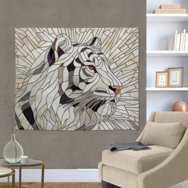 White tiger - Stained Glass Mosaic Digital Art Tapestry (Creator Uploaded)