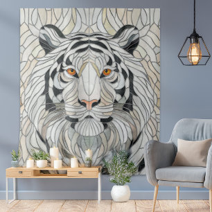 White tiger - Stained Glass Mosaic Digital Art Tapestry