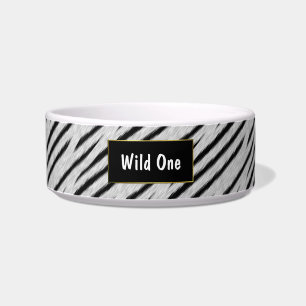 White Tiger Stripes Custom Cat Bowl
