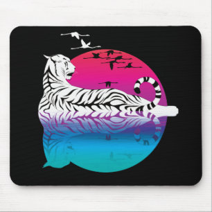 White Tiger Sunset Mouse Pad