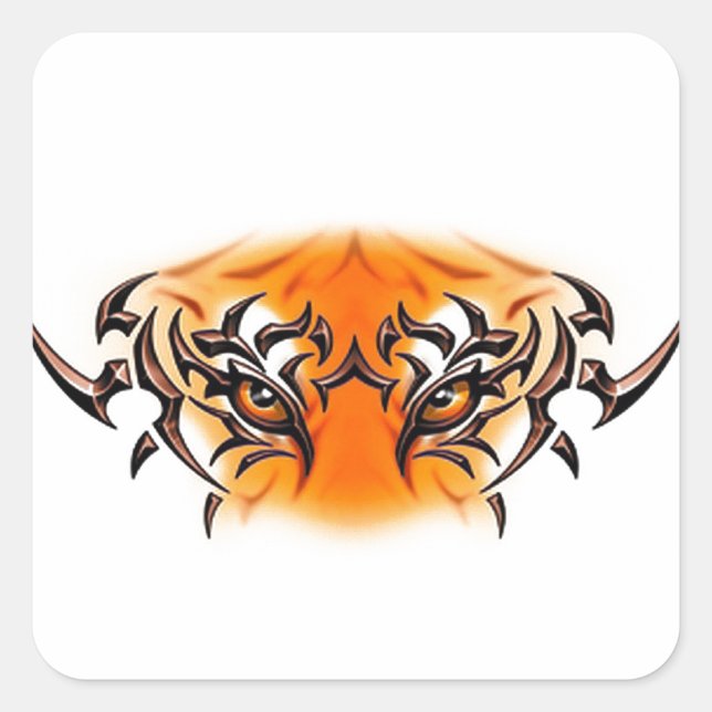 white-tiger-tattoo-color-eyes-face square sticker (Front)