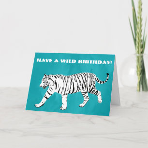 White Tiger Teal, Turquoise Blue Custom Card