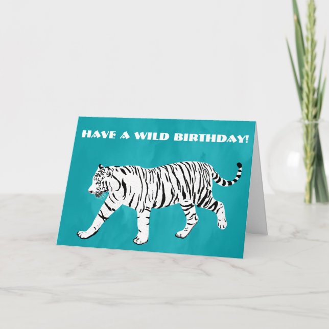 White Tiger Teal, Turquoise Blue Custom Card (Front)