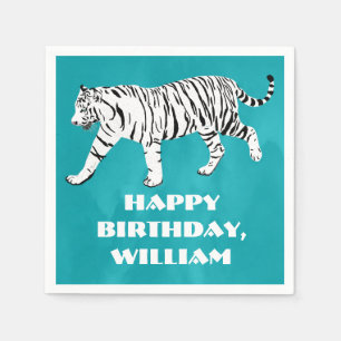 White Tiger Teal, Turquoise Blue Custom Napkin