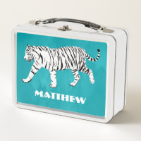 White Tiger, Teal, Turquoise Blue Personalised