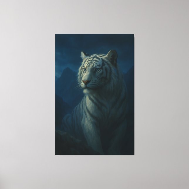 white tiger, tiger art, big cat art, wildlife pain canvas print (Front)