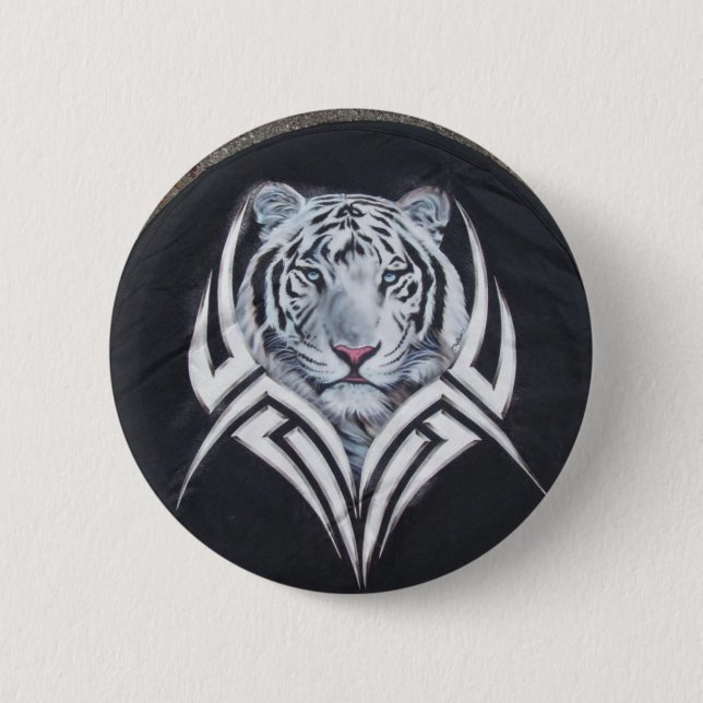 White Tiger Tribal 6 Cm Round Badge (Front)