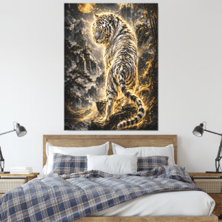 White Tiger Turning Back Guardian Power Canvas Print