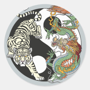 White tiger versus green dragon in the yin yang cl classic round sticker