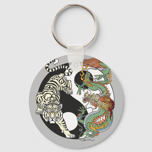 White tiger versus green dragon in the yin yang key ring (Front)