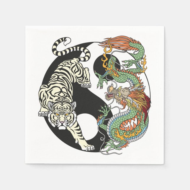White tiger versus green dragon in the yin yang  napkin (Front)