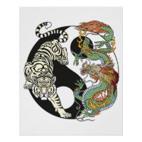White tiger versus green dragon in the yin yang  p