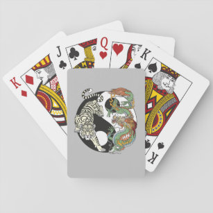 White tiger versus green dragon in the yin yang playing cards