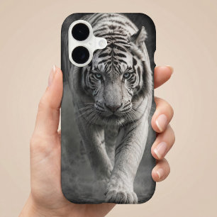 White Tiger Walking Through Smoke