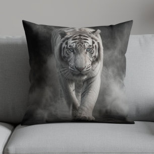 White Tiger Walking Through Smoke Cushion