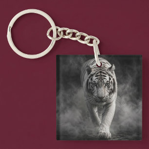 White Tiger Walking Through Smoke Key Ring