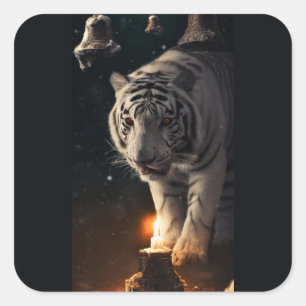 White Tiger – Winter Candlelight Guardian Square Sticker