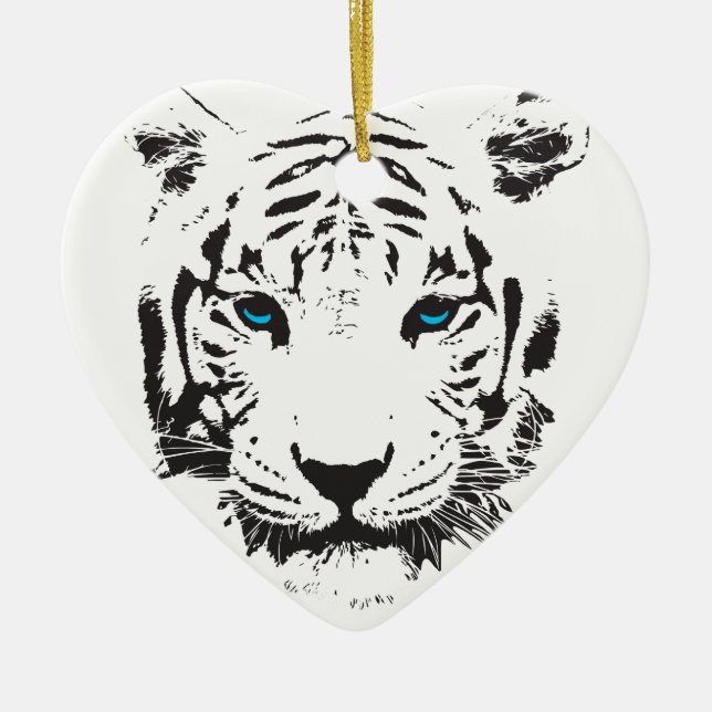 White Tiger with Blue Eyes Ceramic Tree Decoration (Front)