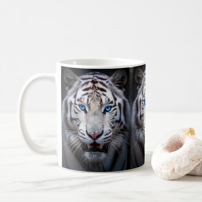 White Tiger with Blue Eyes Coffee Mug (With Donut)
