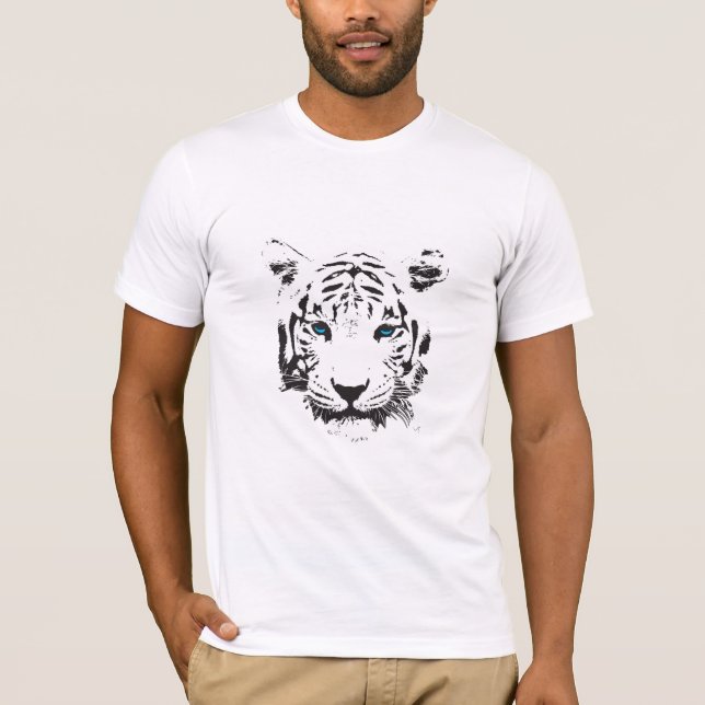 White Tiger with Blue Eyes Graphic Cool T-Shirt (Front)