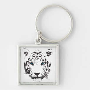 White Tiger with Blue Eyes Key Ring