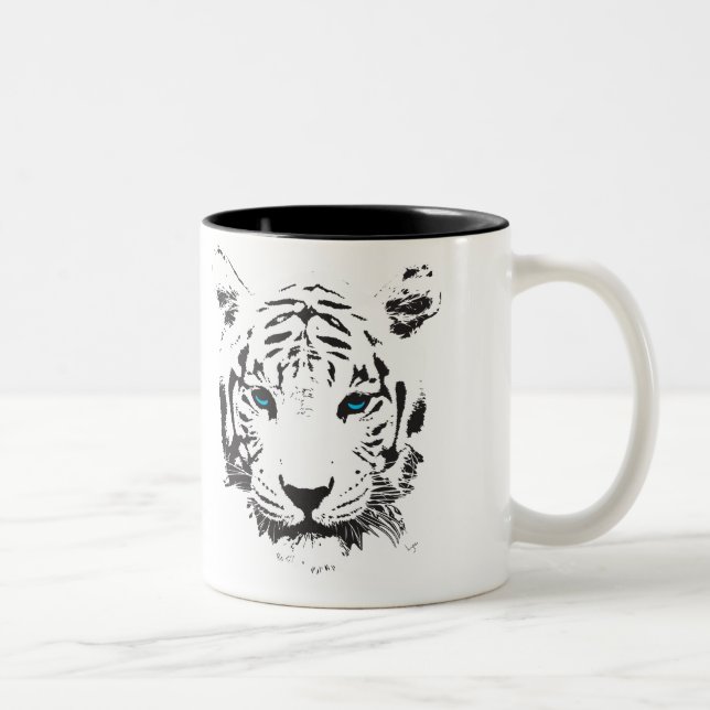 White Tiger with Blue Eyes Two-Tone Coffee Mug (Right)