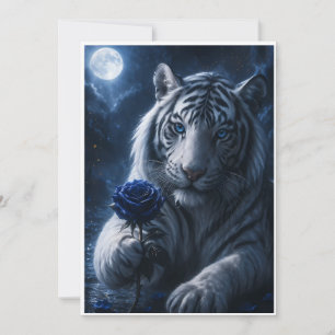 White Tiger with Blue Rose Under Moonlight – Roman Card